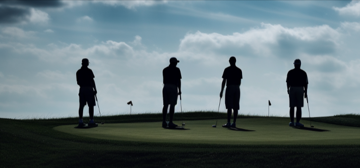 Four golfers about to start a new hole during their game