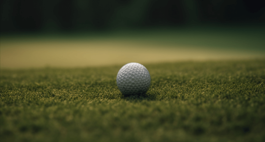 Gol ball sitting near the green on a fairway