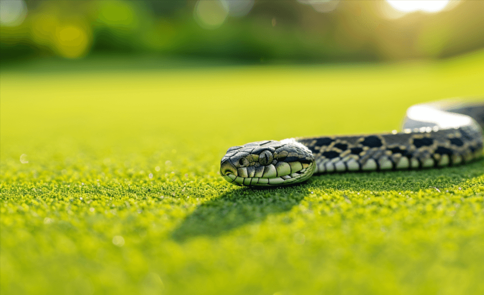 A snake sunning himself on a putting green